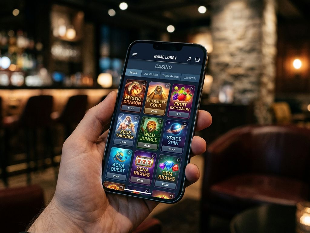 Smartphone displaying casino game lobby screen